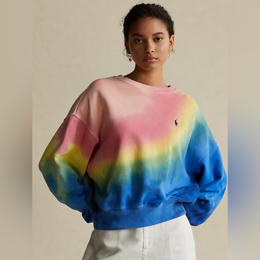 Ralph Lauren Women's Pink, Yellow, and Blue Ombre Sweatshirt tie-dye